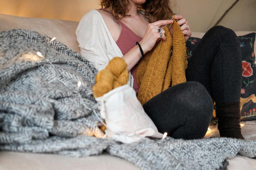 A woman knitting